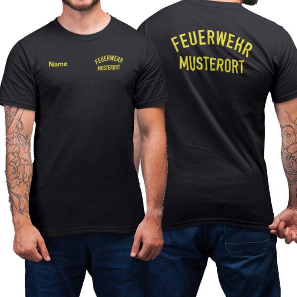 T-Shirt Männer | Feuerwehr gebogen mit Ortsname Basic Schwarz