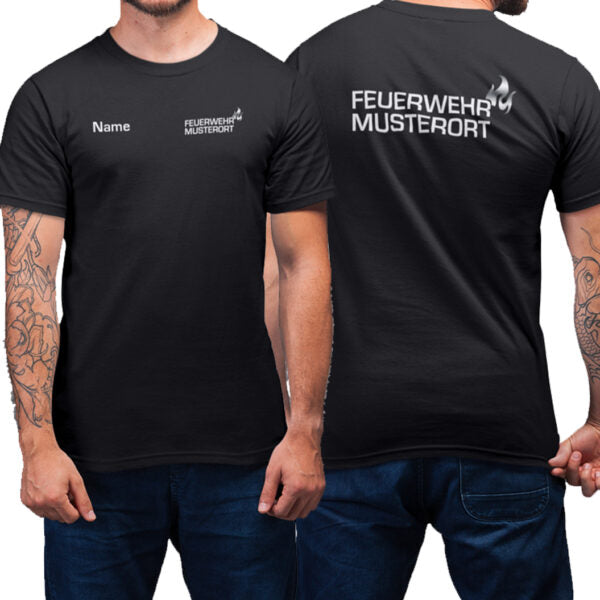 T-Shirt Männer | Feuerwehr Ortsname mit Flamme Basic Schwarz