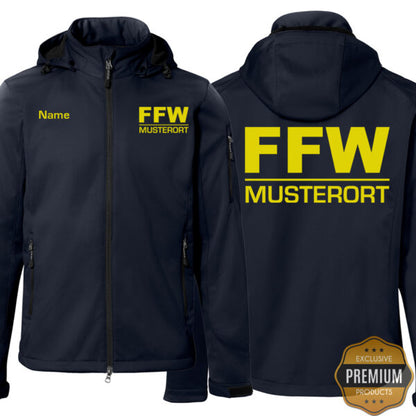 Softshelljacke Herren | Freiwillige Feuerwehr Balken mit Ortsname Premium Navy