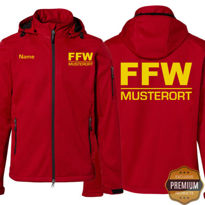 Softshelljacke Herren | Freiwillige Feuerwehr Balken mit Ortsname Premium Rot