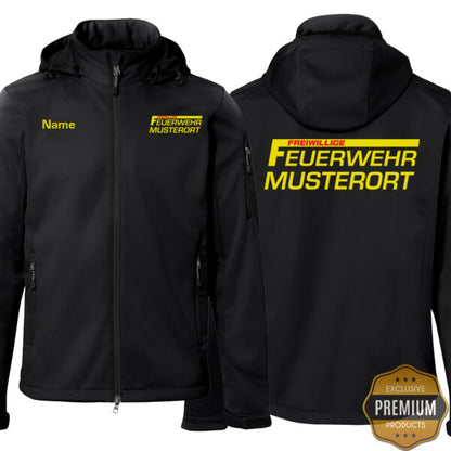 Softshelljacke Herren | Freiwillige Feuerwehr mit Ortsname Premium Schwarz