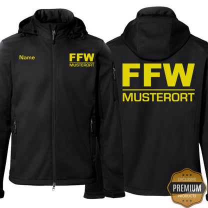 Softshelljacke Herren | Freiwillige Feuerwehr Balken mit Ortsname Premium Schwarz