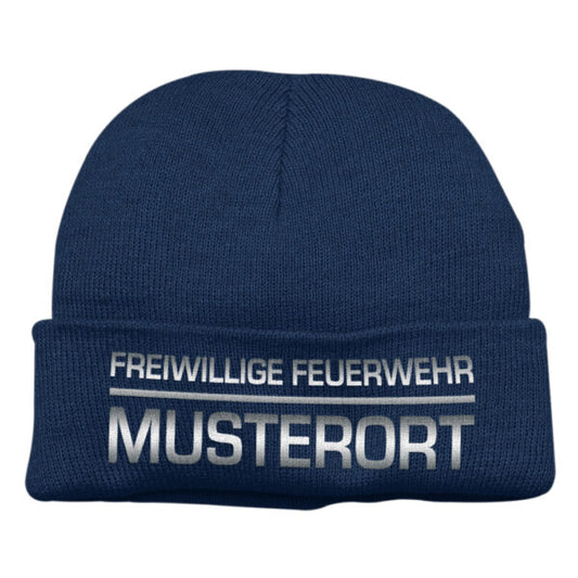 Strickmütze Unisex | Freiwillige Feuerwehr mit Ortsname Balken Basic Navy