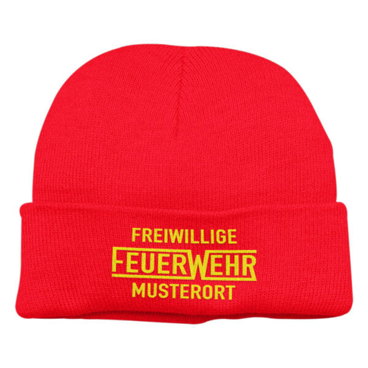 Strickmütze Unisex | Freiwillige Feuerwehr mit Ortsanme Rot