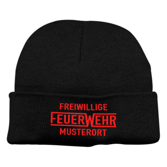 Strickmütze Unisex | Freiwillige Feuerwehr mit Ortsanme Schwarz